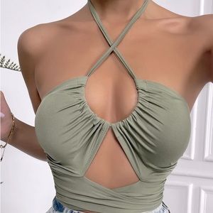 Olive Cut Out Halter Top